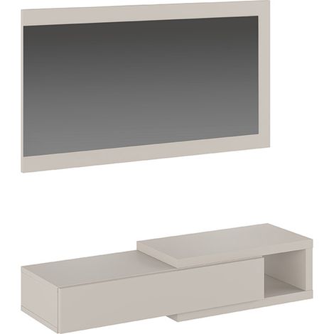 Buffet d'entrée, meuble d'entrée coloris beige + miroir - longueur 91,50 x profondeur 26 x hauteur 65,2 cm (1/4)