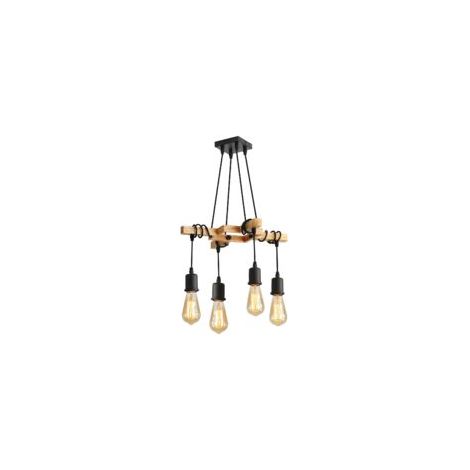Lampe suspendue en bois noir industriel, 115 cm – 4 ampoules E27 réglables – Style rétro, idéale pour le salon et la salle à manger – Installation facile (1/4)