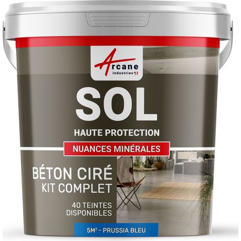 Béton ciré sol en kit, primaire et vernis de finition inclus - 5 m² (en 2 couches) Bleu Prusse - ARCANE INDUSTRIES