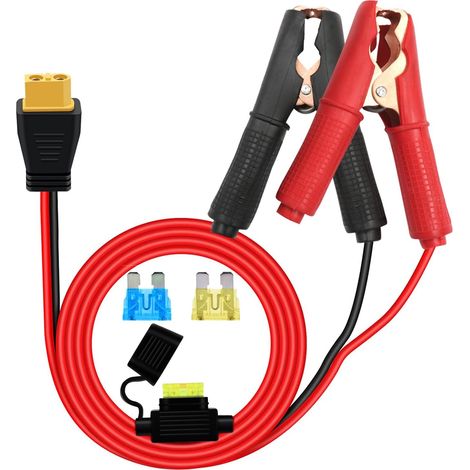 Câble XT60 Femelle vers Pinces Crocodiles 12V 24V 14AWG XT60 Connecteur vers Pince Crocodile de Batterie de Voiture avec Fusible 20A pour Centrale Électrique Portable (2 m) (1/5)