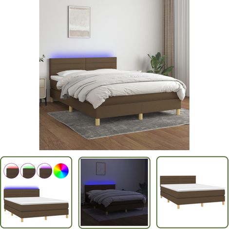 The Living Store Boxspringbett mit Matratze & LED Dunkelbraun 140x200 cm Stoff - Boxspringbett - Doppelbett - Lattenrost - Bettsofa - Massivholzbette (1/5)