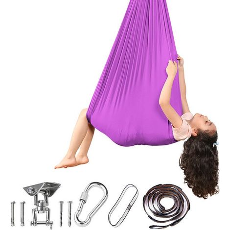 Green Mobility-Hamac de yoga aérien adulte, hamac élastique, hamac violet foncé 280150cm (plaque balançoire + serrure) (1/5)