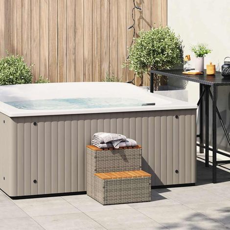 vidaXL Hot Tub Step Grey 50x50x50,5 cm Poly Rattan and Solid Acacia (1/5)