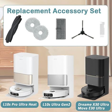 Vorderachs-Zubehörset für Dreame L10s Pro Ultra Heat/ L10s Ultra Gen 2, Teile für Dreame L40 Ultra AE/ X30 Ultra/Mova E30 Ultra, 2 Hauptbürsten, 8 Wischpads, 4 Filter, 8 Seitenbürsten (1/5)