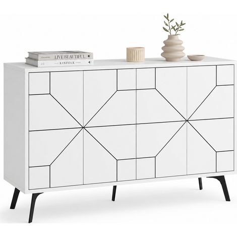 Madia con 4 Ante Credenza Design Geometrico Moderno in Legno 123x77 cm Bianco