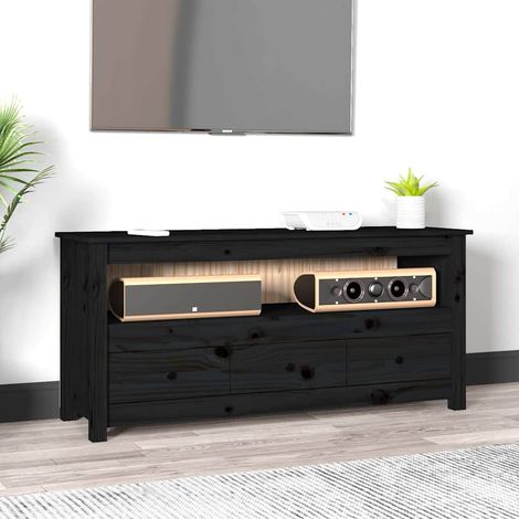 Meuble TV pour Salon - Armoire TV Noir 114x35x52 cm Bois de pin massif BV894799 - BonneVie (1/5)