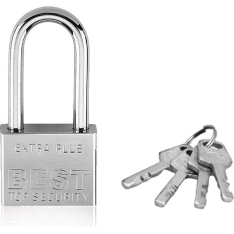 Cadenas de sécurité, Cadenas à clé Cadenas à Anse Longue 40 mm pour Casier de Gym Abri de Jardin Garage Clôture (1/5)