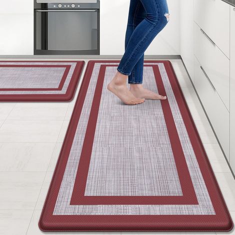 PVC Kitchen Floor Mat, Teslin Texture, Anti-fatigue, Non-slip, Oil-proof, No-wash, Suitable for Home Use - Teslin Texture 2, Red - 44 x 150 x 1.0cm