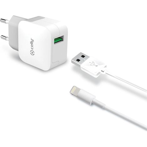 Cavo e Caricatore Portatile Celly TCUSBLIGHT 2,4A in Bianco con Cavo Incluso (1/4)