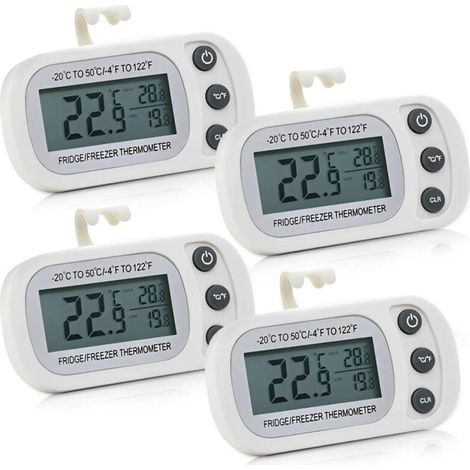 Kühlschrankthermometer, 4er-Pack wasserdichtes Kühlschrankthermometer mit großem LCD-Display, Min/Max-°C/°F-Funktion, Gefrierschrankthermometer