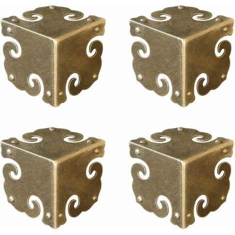 Lot de 4 protections d'angle vintage en laiton pur, pour bureau, boîte à bijoux, coffret cadeau, trois côtés (bronze antique) (1/4)