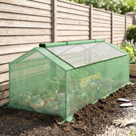 Petite serre pour jardin et balcon avec fenêtres et couverture en PE, 180x90x70 cm, verte (1/5)