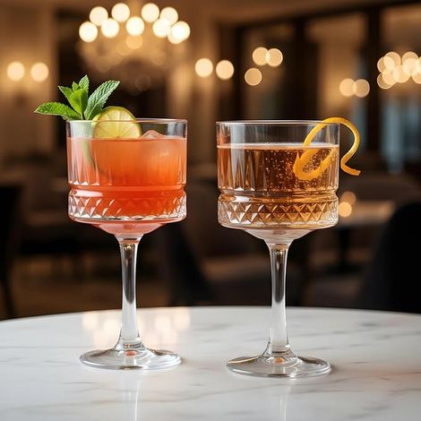 Vintage Coupe Glasses (500 ml/17 oz) Large Cocktail Glasses, Champagne or Martini, Aperol Spritz, Square Wine, Red Crystal, Glass Bowls (1/2)