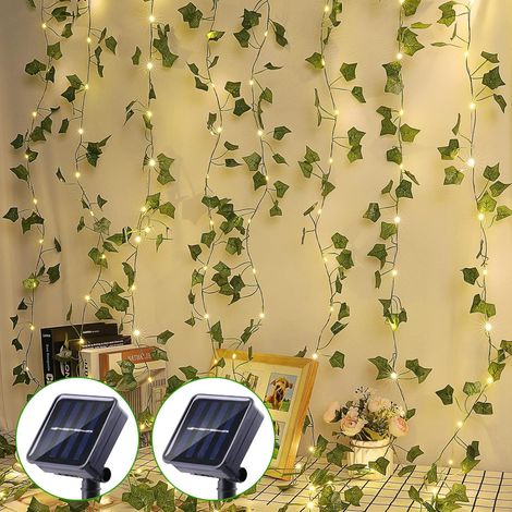 Guirlande Lumineuse Solaire Extérieure, [Lot de 2] Lierre Artificiel 20M 200 LEDs, Guinguette Étanche 8 Modes Lumiere Décoration, pour Jardin,Terrasse,Fête (1/5)