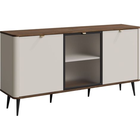 Aparador Lufela 105, Cachemira + Nogal, 82x160cm, Número de puertas: 340cm, MDF, Aglomerado laminado, Vidrio templado (1/4)