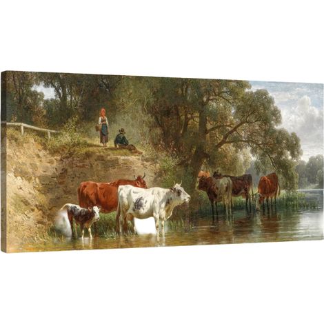 Quadro Tela Cornice Legno Bue Fiume Moderno 50 x 100 cm (1/5)