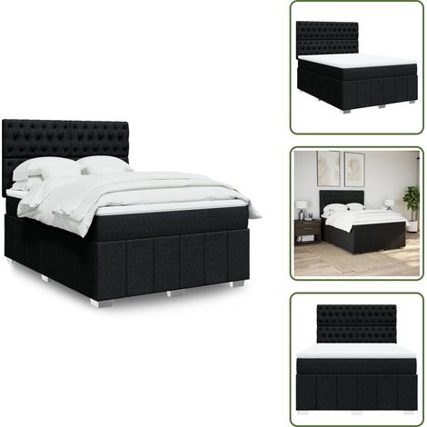 The Living Store Giroletto a Molle con Materasso Nero 160x200 cm in Tessuto - Materasso a molle insacchettate