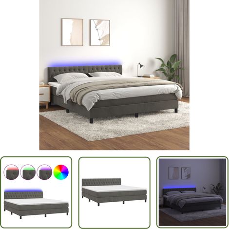The Living Store Boxspringbett mit Matratze & LED Dunkelgrau 180x200 cm Samt - Boxspringbett - Doppelbett - Samtbett - Luxusbett - Bettauflage (1/5)