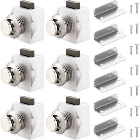 Lot de 6 verrous à bouton-poussoir pour armoires, tiroirs, commodes, portes, caravanes, camping-cars, bateaux, blancs (1/5)