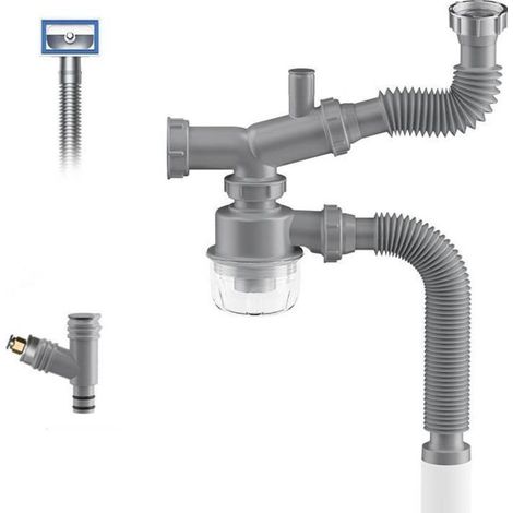 Kit de vidange pour broyeur à déchets, siphon en P pour évier de cuisine 1 1/2, gain de place, visible, anti-obstruction, anti-odeur, -DOUble bonde d'évier facile à nettoyer-DOU