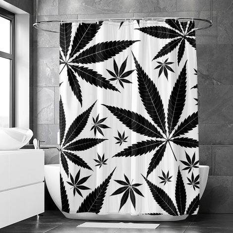 Rideau de douche motif feuilles de cannabis tropicales, polyester imperméable, 90x180 cm (1/5)