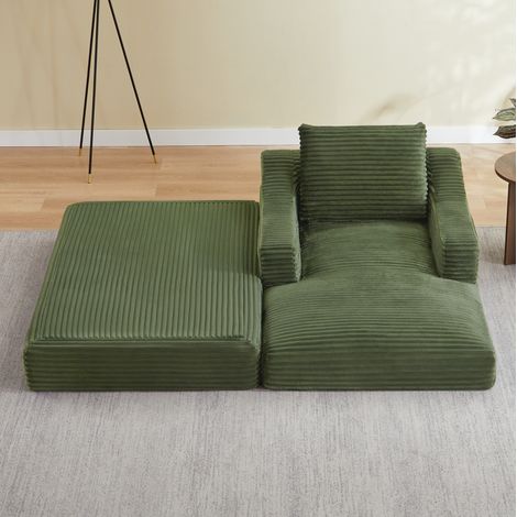 Poltrona relax verde 32x32x112 cm in velluto a coste, design a doppio strato trasformabile in piccolo letto (1/5)