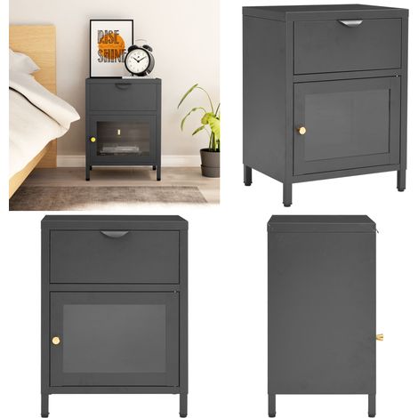Nachttisch Anthrazit 40x30x54,5 cm Stahl und Glas - Nachttisch - Beistelltisch - Wohnzimmer Dekoration - Modernes Design - Anthrazit - Home & Living (1/5)