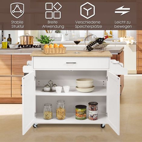 Carrello da cucina con ripiano regolabile e ruote bloccabili