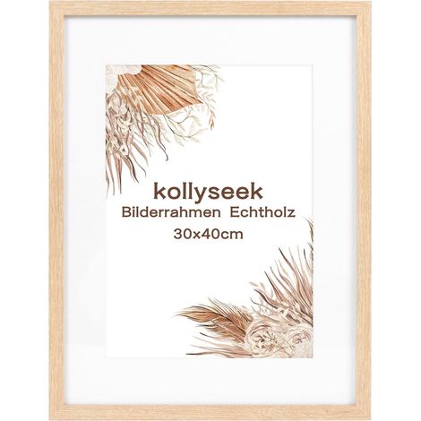 Cadre photo 30 x 40 cm en bois de pin avec passe-partout - Cadre en bois de pin avec verre acrylique - Décoration de chambre - Couleur chêne (1/5)