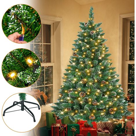 AUFUN Sapin de Noël artificiel avec éclairage et neige 180cm