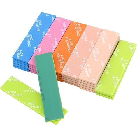 30pcs Éponges à Poncer pour Maquettes, Imperméables Assortiment de Blocs de Ponçage à Sec et l'eau Tampons Papier Verre pour Maquettes en Plastique (Grains 400, 600, 800, 1000, 1200 et 1500) (1/5)