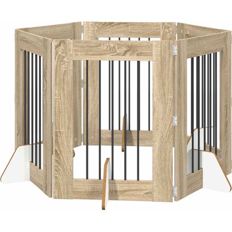 Puerta para perros plegable con soportes 6 pcs Roble Sonoma vidaXL