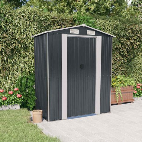 Abri de jardin métal anthracite, cabanon extérieur acier galvanisé, double porte verrouillable, ventilé, 4,63 m³, 192x108x223 cm