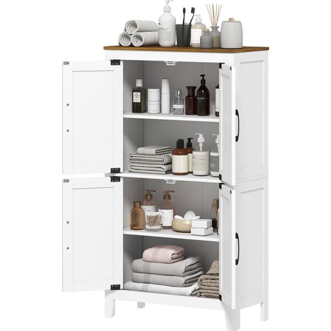 Meuble de salle de avec portes de style grange style grange réglables pliable 60 x 30 x 110 cm blanc pour salon bain étroit grange, étagères supports d'étagères réglables, (1/5)