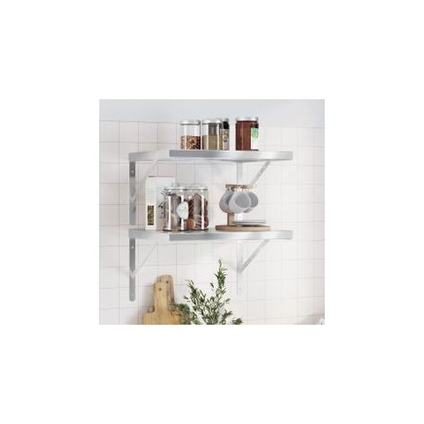 Étagères murales 2 pcs 50x40x3 argenté acier inoxydable (1/4)
