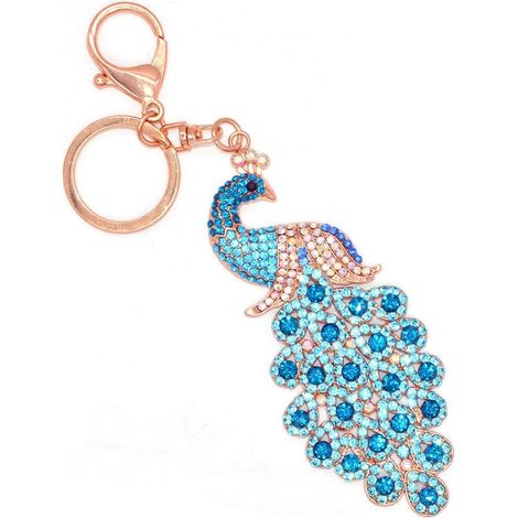 Porte-clés Cristaux Métal Paon, Bleu Ciel (1/4)