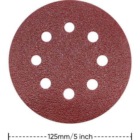 Lot de 40 disques de ponçage de 125 mm (crochet et boucle, 9 types, grains mixtes), 8 trous, disques de ponçage ronds de 5 pouces, pour ponceuse orbitale et tous les outils oscillants (1/5)