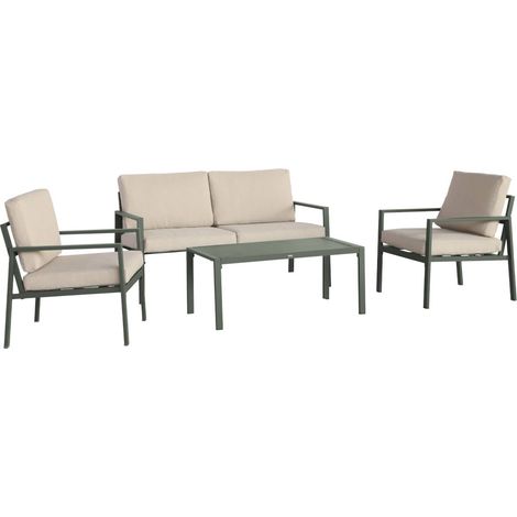 sweeek - Aluminium-Gartenmöbelset für 4 Personen Khaki / Beige