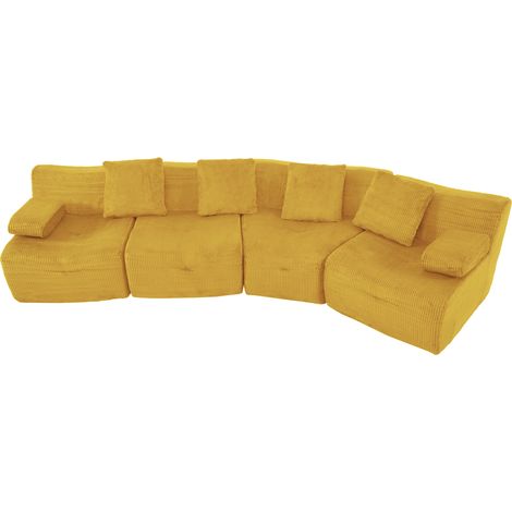 Modulares Sofa 4-Sitzer, flexible Sitzmodule, ohne Montage, aus Cord, in Hellgelb (1/5)