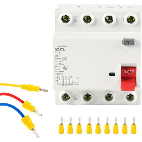 4 pôles Disjoncteur différentiel FI, 100A 30mA Disjoncteur différentiel Type A interrupteur à courant continu pour bornes de charge murales, avec douille plate, interrupteur RCD (1/5)
