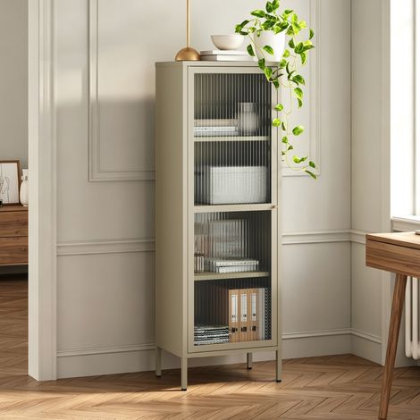 Vitrinenschrank Säkylä Stahl 150x50x35 cm Kamelfarben [en.casa] (1/5)