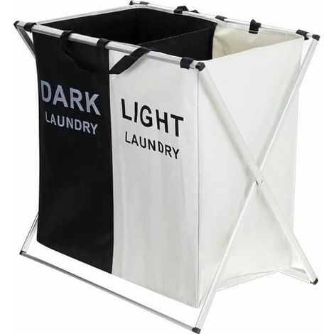 SABIR-Panier à linge pliable à 2 panneaux (noir et blanc) (1/4)