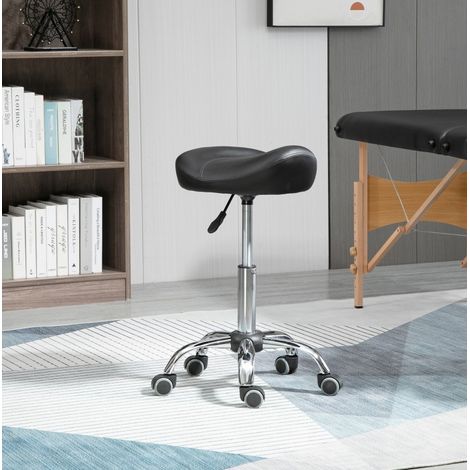 Taburete de trabajo regulable con ruedas en similcuero negro, 48 x 48 x 54-69 cm (1/5)