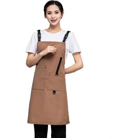 Tablier De Chef En Toile - Dos Croisé Imperméable Avec Grandes Poches - Pour Bbq Coiffure Jardinage - Taille Unique Réglable