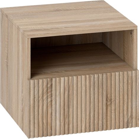 Table de chevet murale à façade rainurée, niche ouverte et tiroir sans poignée, en bois clair, style nordique, gain de place pour chambre moderne  CHICFURN (1/5)