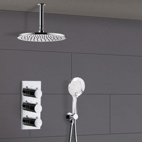 Calla 2 Way Round Ceiling Thermostatic Concealed Bathroom Shower Set Mixer (1/5)