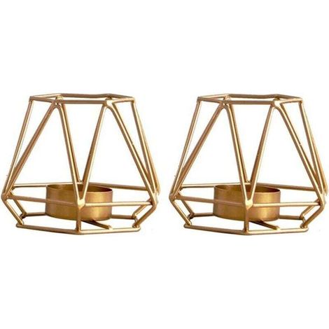 2 Pièces de Bougeoirs de Bougie Chauffe-Plat Géométriques, Ornements de Chandeliers de Table en Or (2 x Petit)