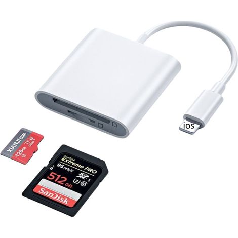 2-in-1-SD-Kartenleser für iPhone/iPad [MFi-zertifiziert], USB C/Lightning auf SD-Kartenadapter mit SD TF  Steckplätzen, Kamera-Speicherkartenleser für