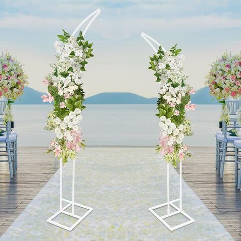 Lot de 2 arches de mariage en métal - Arche de mariage incurvée - Support de fond pour anniversaire, fête, banquet, cérémonie - 190 cm et 210 cm blanc
