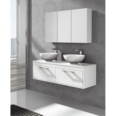 MUEBLE DE BAÑO ENIF CON ENCIMERA DE MADERA CON ESPEJO, Y TOALLERO, SIN LAVABO BLANCO 120CM DOS SENOS (1/2)